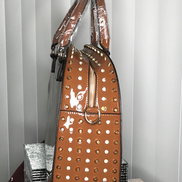 Dasein Patent Leather Rhinestone Fashion Handbag - Picture 2 of 5